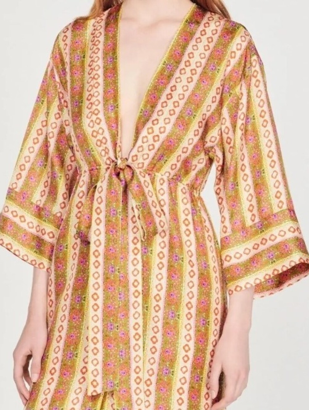 Sandro ($900) Caftan Dress With Flower Stripes Print Size 36 NWT